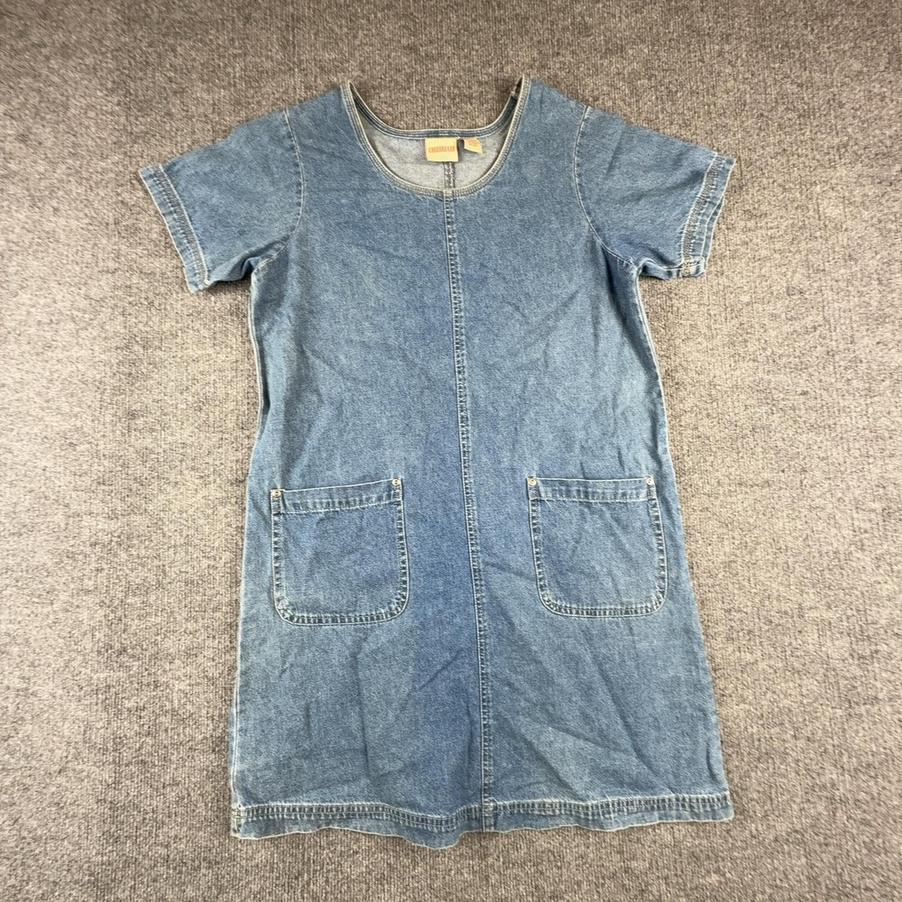 Crossroads Dress Womens Medium Blue Denim Short Sleeve Shift Pockets Casual